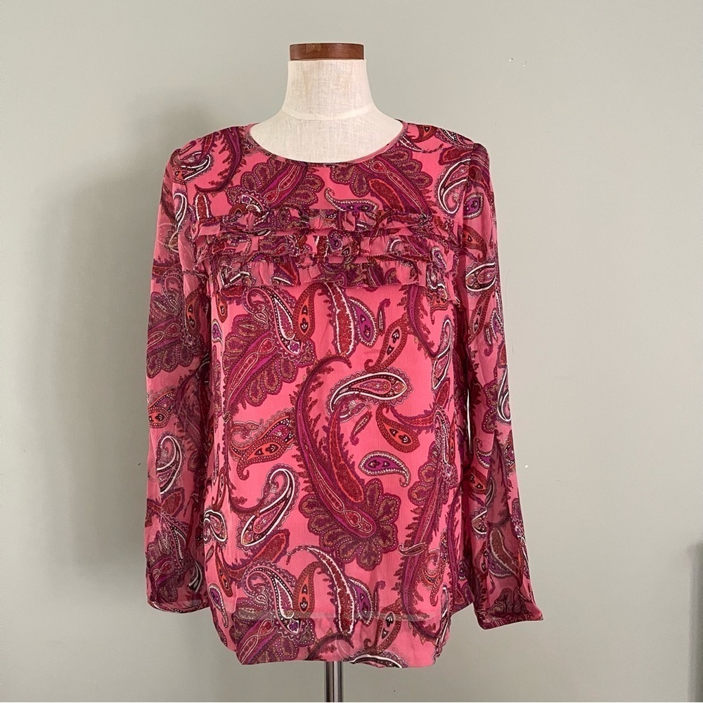 J. Crew Pink paisley blouse 100% Silk size 8 preowned